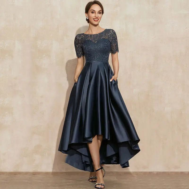 Satin Navy Ball Lace Dress