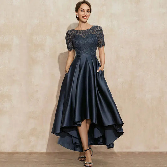 Satin Navy Ball Lace Dress