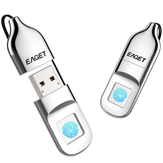 Silver fingerprint USB drives.