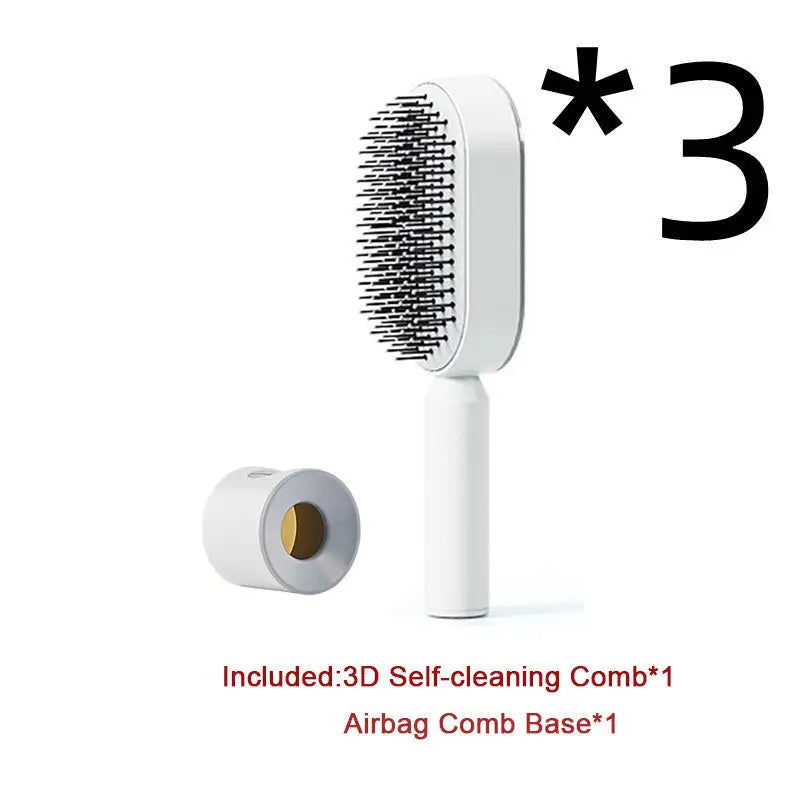 Self Cleaning Hairbrush with 3D Air Cushion for Healthy Hair 3pcs Set B