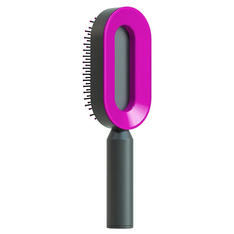 Self Cleaning Hairbrush with 3D Air Cushion for Healthy Hair Black purple