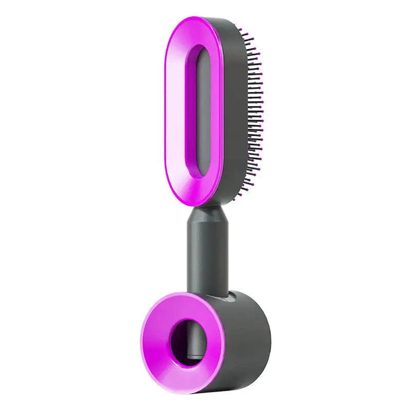Self Cleaning Hairbrush with 3D Air Cushion for Healthy Hair Black purple Set