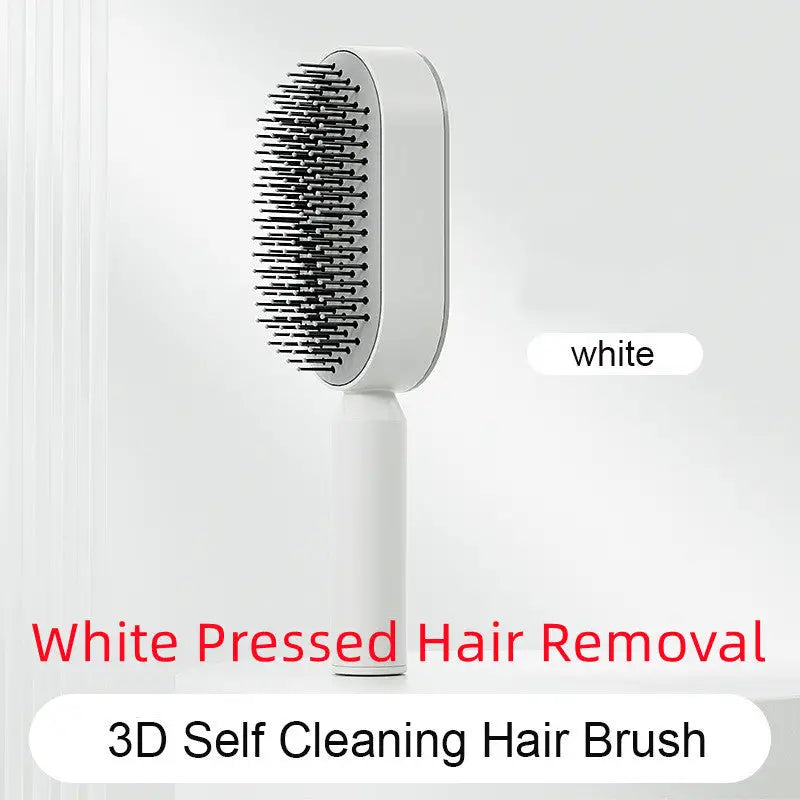 Self Cleaning Hairbrush with 3D Air Cushion for Healthy Hair White Pressed Hair Removal
