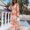 Serene Bloom V-Neck Long Sleeve Dress - Orange / 2XL