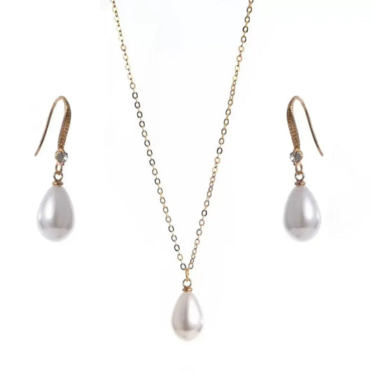 Serene Pearl Eardrop Earrings and Necklace Set