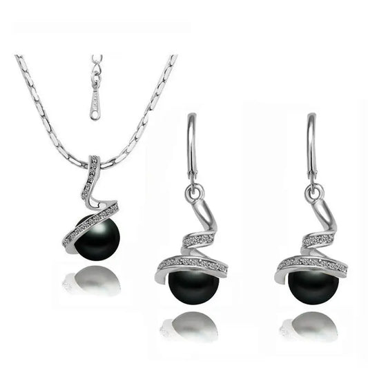 Serpent Swirl Pearl Necklace - Suit / Silver black