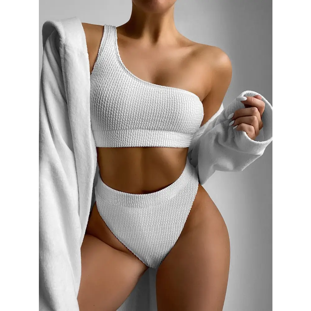 Sexy Lady In Swimsuit Solid Color Bikini One-shoulder