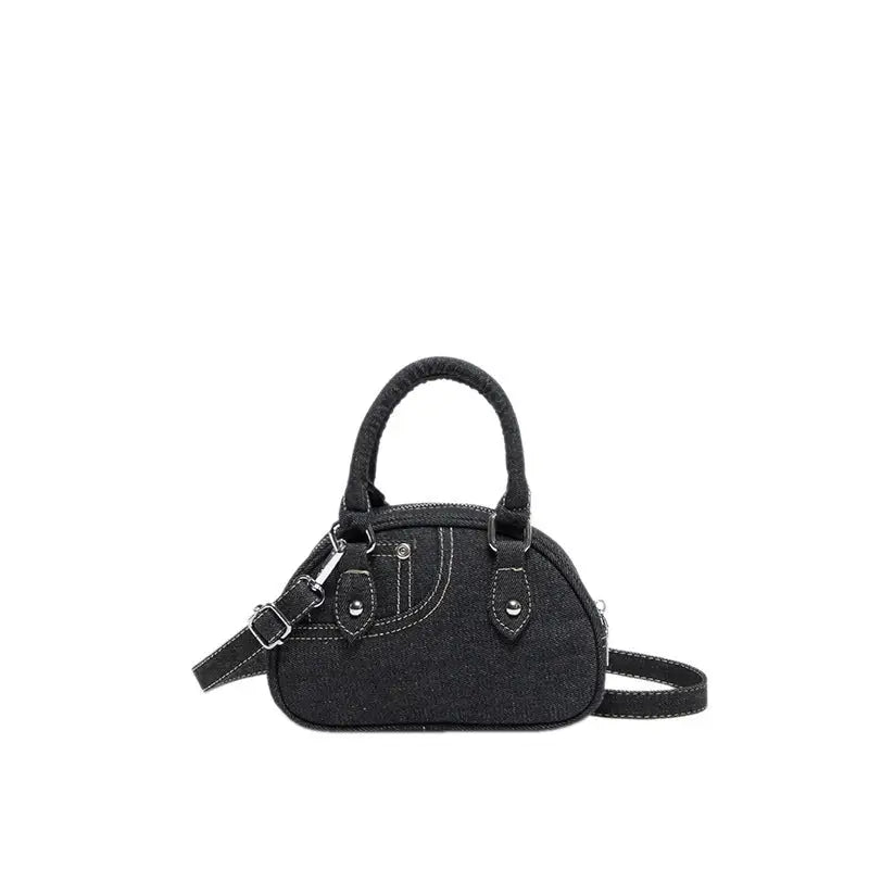Shell Shape Soft Denim Outer Bag with Pocket in Black and Blue - Black / One Size