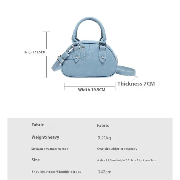 Shell Shape Soft Denim Outer Bag with Pocket in Black and Blue