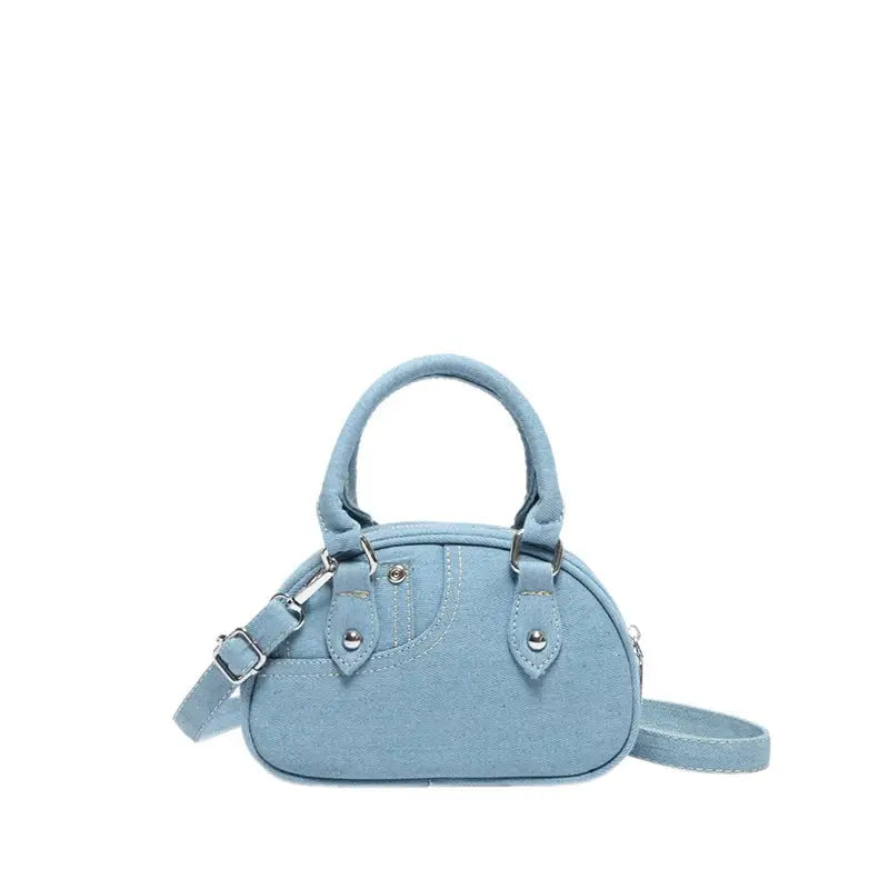 Shell Shape Soft Denim Outer Bag with Pocket in Black and Blue - Light Blue / One Size