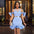 ShimmerMesh Beaded Ruffle Dress - Blue belt / L