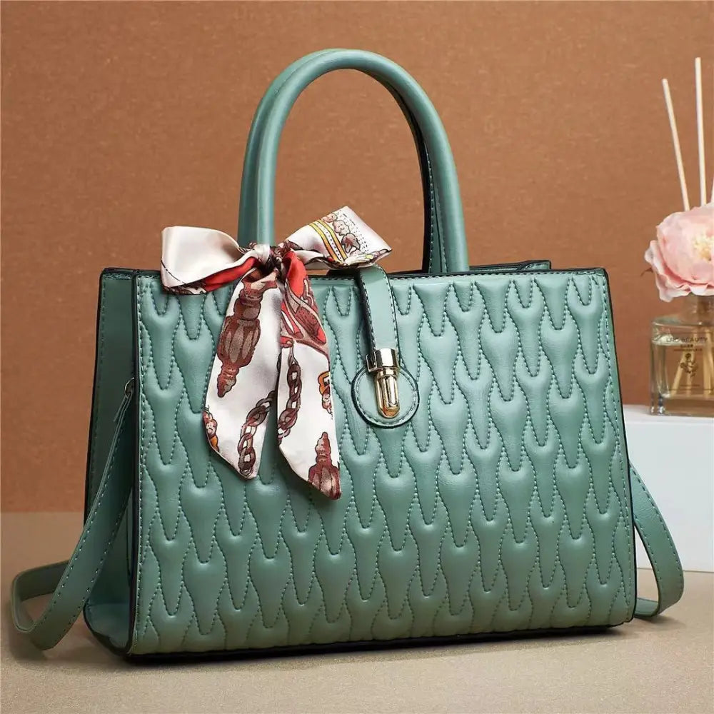 SilkDaze Soft Leather & Diamond Embossed Shoulder Bag - Green