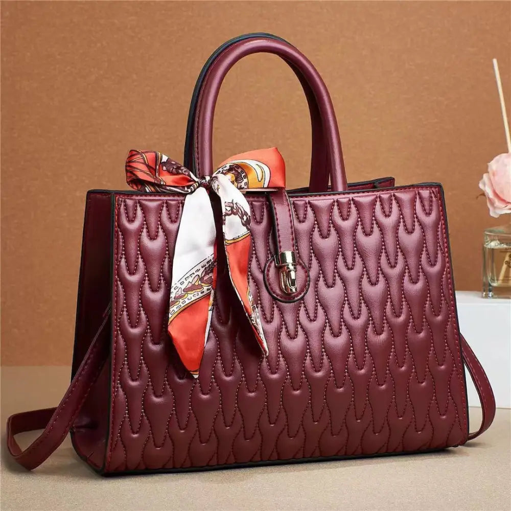 SilkDaze Soft Leather & Diamond Embossed Shoulder Bag - Purplish Red