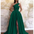 Slanted Allure: Elegant Slit Shoulder Gown - Green / 2XL