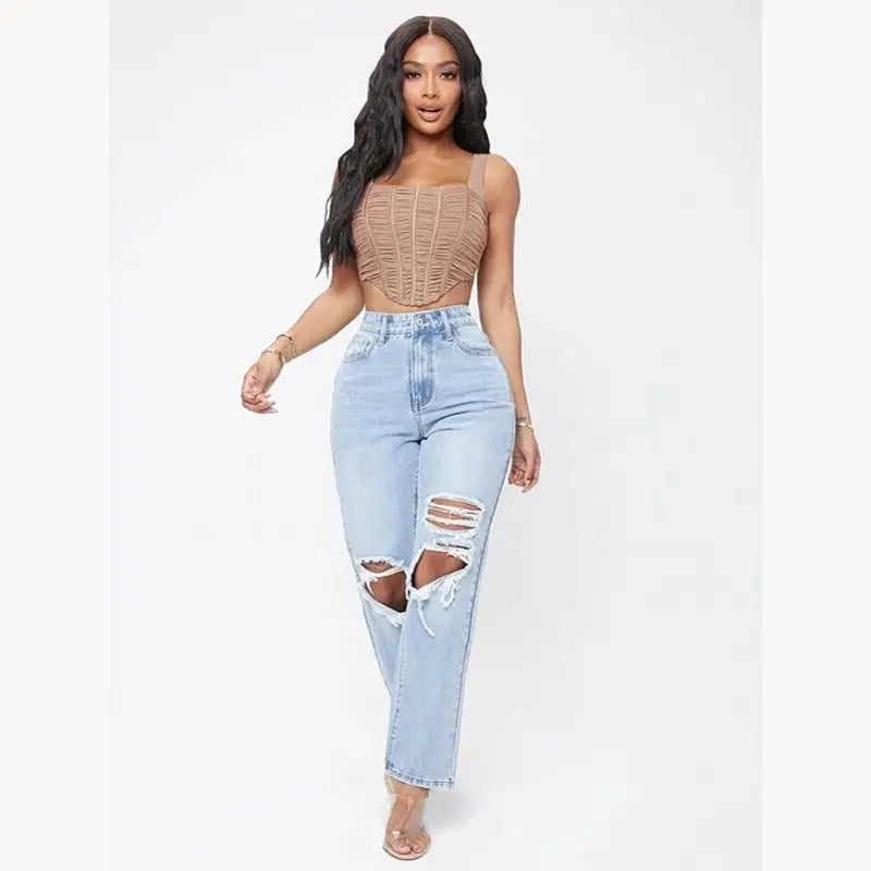 Sleek High Waisted Denim - Light Blue / S