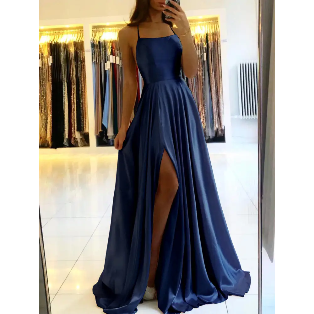 Sleeveless Long Dress in Multiple Colors - Navy Blue Long / XS