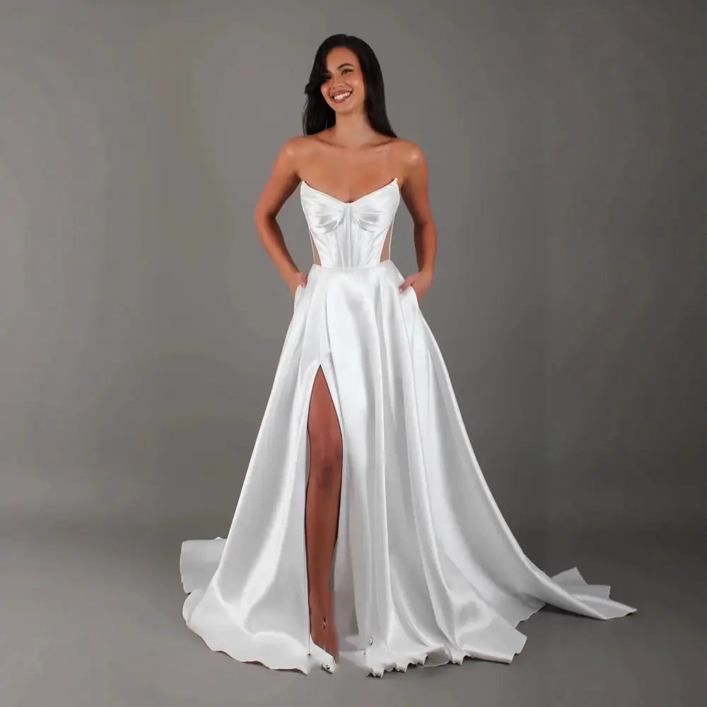 Sleeveless Polyester Long Skirt in White or Ivory