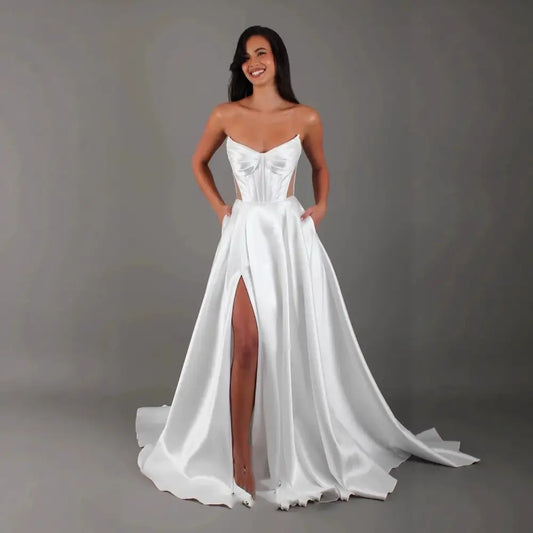 Sleeveless Polyester Long Skirt in White or Ivory