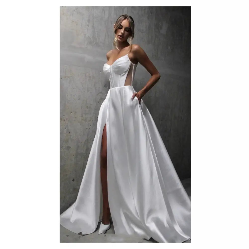 Sleeveless Polyester Long Skirt in White or Ivory