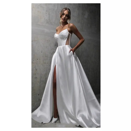 Sleeveless Polyester Long Skirt in White or Ivory