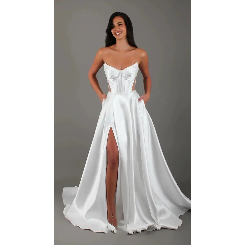 Sleeveless Polyester Long Skirt in White or Ivory - White / 2