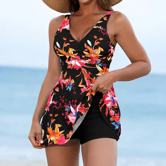 Slim Looking Belly Covering Sexy Print Two-piece Skirt Swimwear