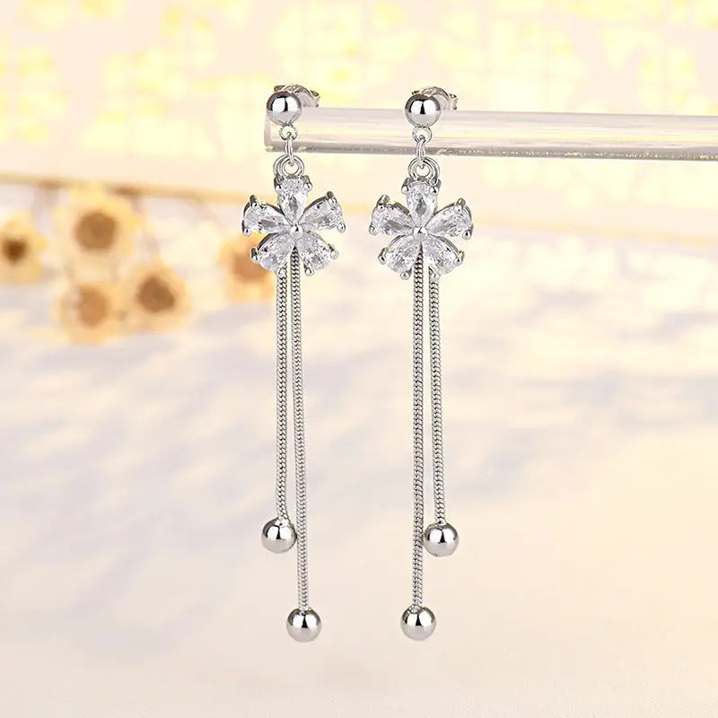 SlimFlow Long Fringe Earrings - Silver