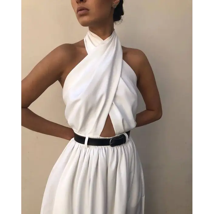 Slinky Halter Backless Jumpsuit - M / White