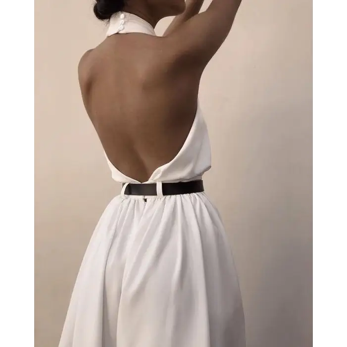 Slinky Halter Backless Jumpsuit - S / White