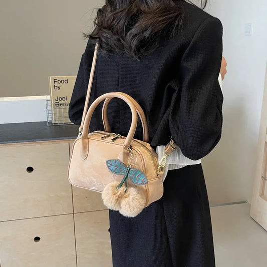 Small PU Handbag with Three-Dimensional Pocket and Inner Zipper Pouch