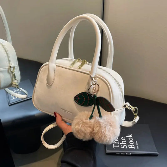 Small PU Handbag with Three-Dimensional Pocket and Inner Zipper Pouch