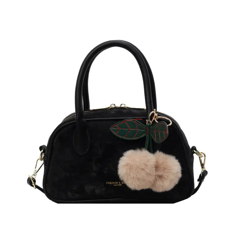 Small PU Handbag with Three-Dimensional Pocket and Inner Zipper Pouch - Black Small Size