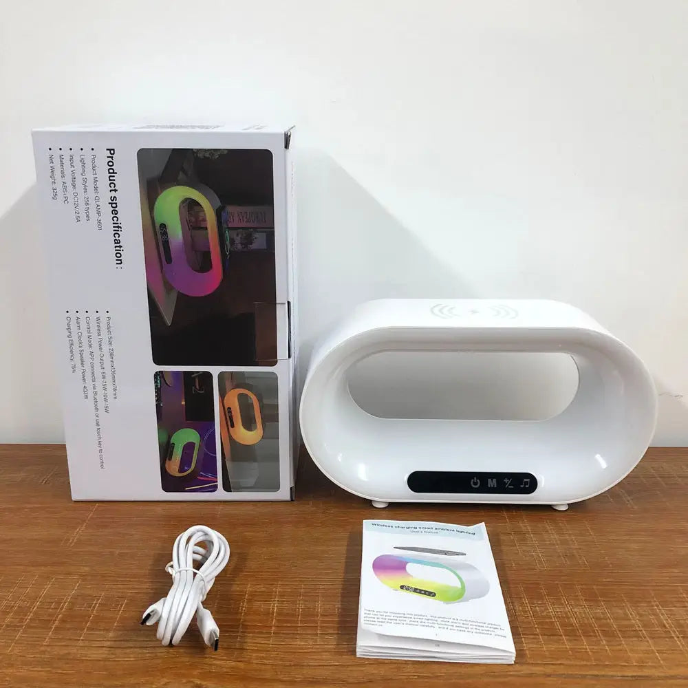 Smart Sleep Alarm Clock with APP Controlled Dimmable Night Light USB / White