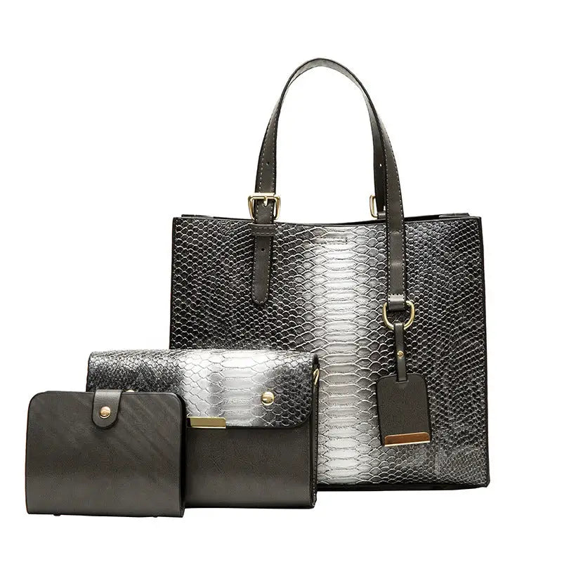 Snake Pattern Medium Suitcase with Striped Polyester Lining - Gray