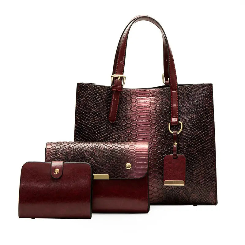 Snake Pattern Medium Suitcase with Striped Polyester Lining - Red