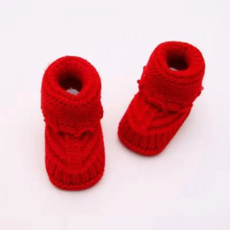 SnuggleSteps: Handmade Knitted Wool Booties - Red / 11CM