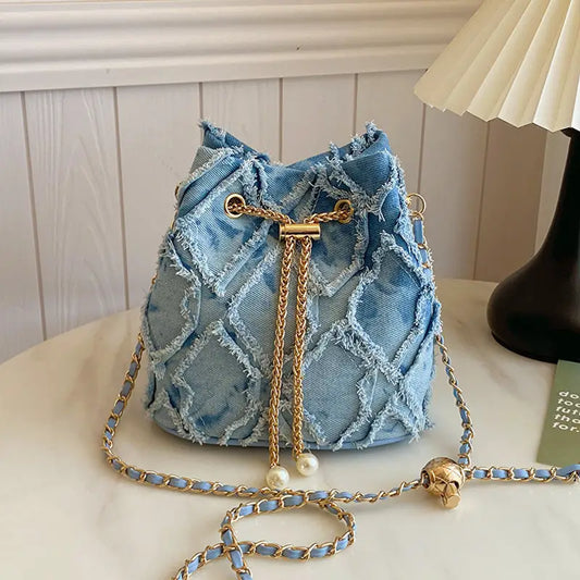 Soft Denim Bucket Crossbody Bag for Women Multiple Colors