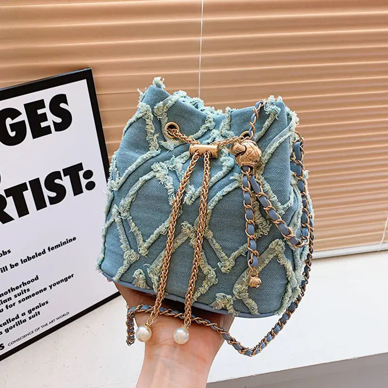 Soft Denim Bucket Crossbody Bag for Women Multiple Colors