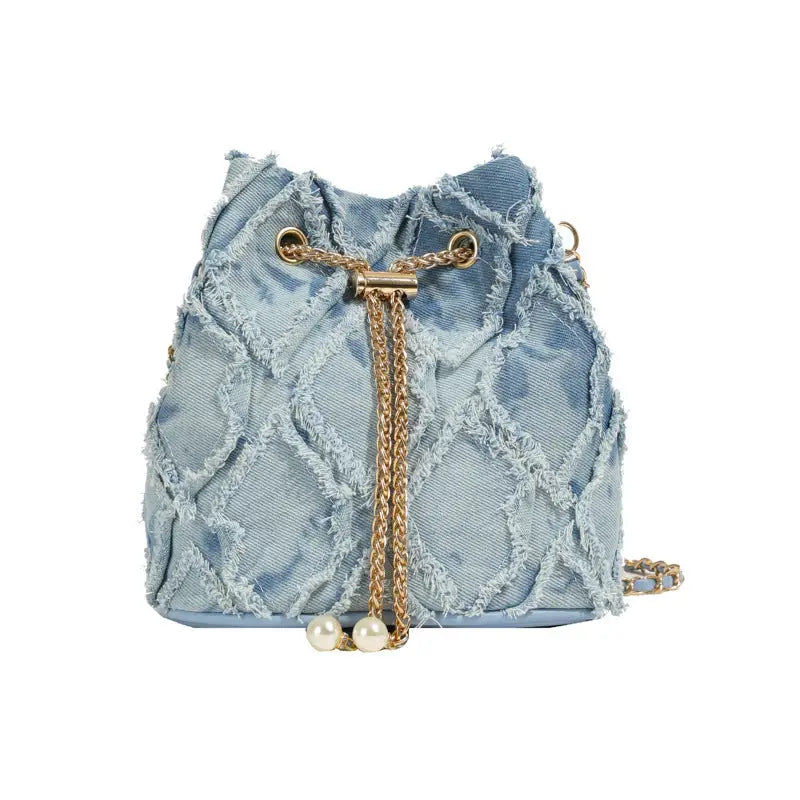 Soft Denim Bucket Crossbody Bag for Women Multiple Colors - Blue