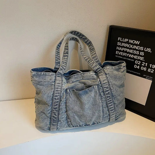 Soft Denim Square Suitcase with Multiple Internal Pockets