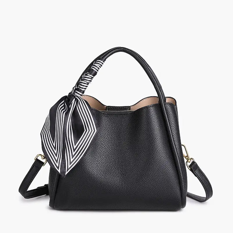 Soft Genuine Leather Suitcase with Three Dimensional Pocket - Black