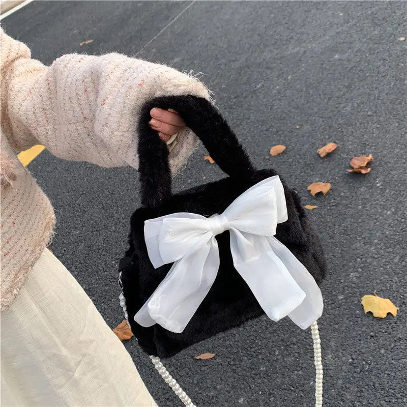 Soft Nylon Bow Handbag with Open Pocket in Multiple Colors