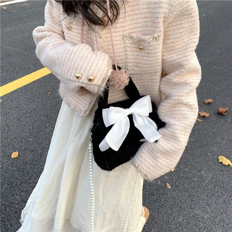 Soft Nylon Bow Handbag with Open Pocket in Multiple Colors