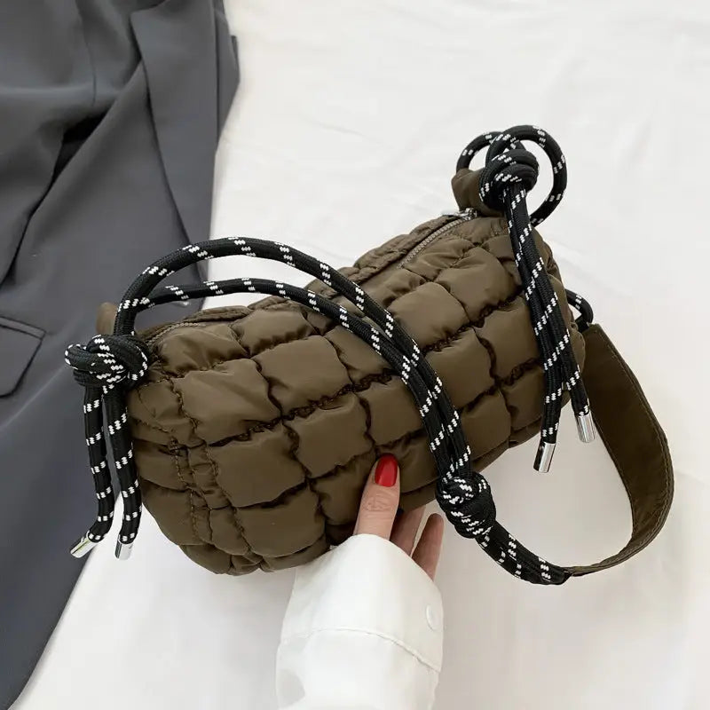 Soft Nylon Pillow Bag with Multiple Pockets and Zippered Compartments - Army Green