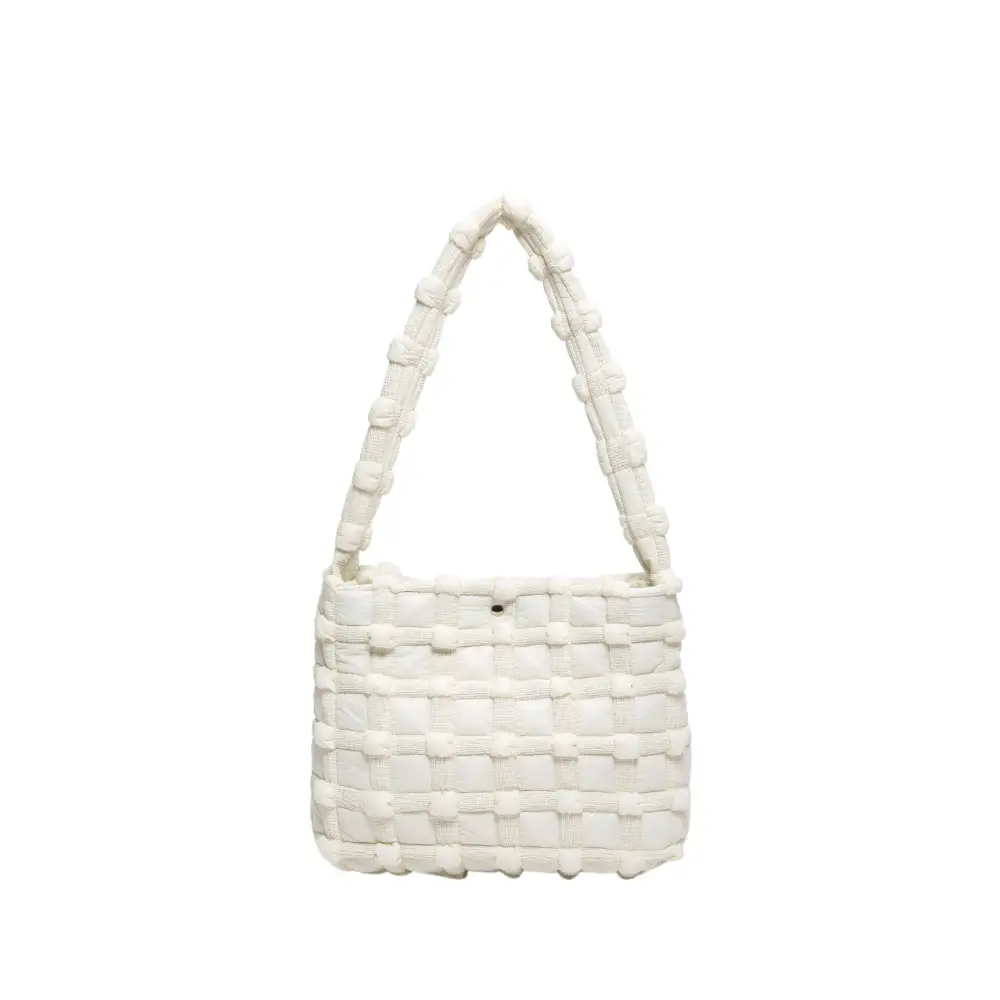 Soft Nylon Square Vertical Suitcase Bag with Multiple Pockets - White
