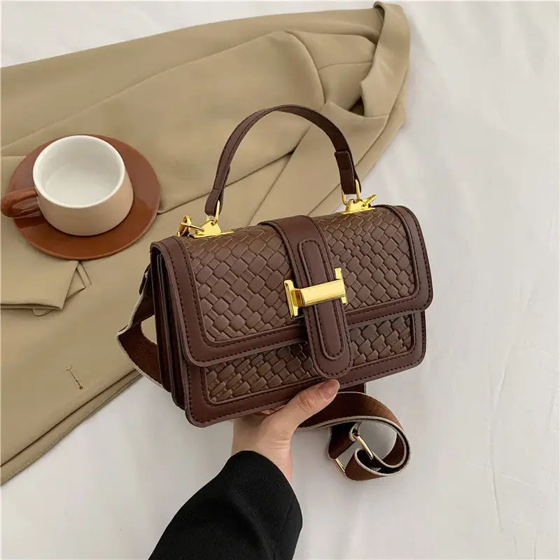 Soft PU Horizontal Square Bag with Nylon Lining and Internal Zipper Pocket - Brown