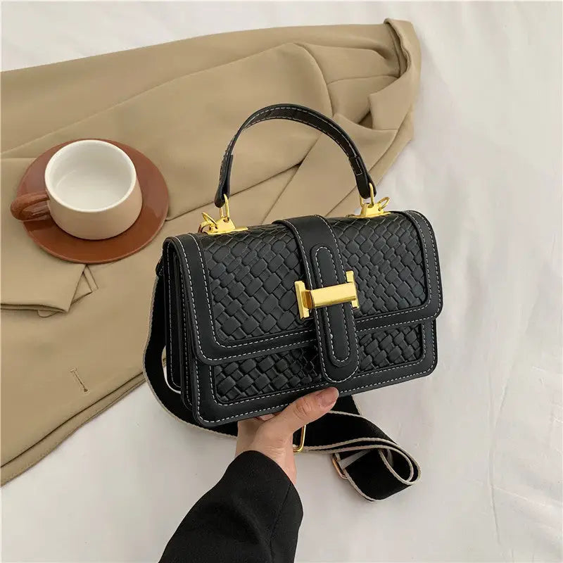 Soft PU Horizontal Square Bag with Nylon Lining and Internal Zipper Pocket - Black