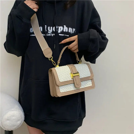 Soft PU Horizontal Square Bag with Nylon Lining and Internal Zipper Pocket