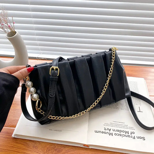 Soft PU Horizontal Square Bag with Open Pocket and Zippered Interior