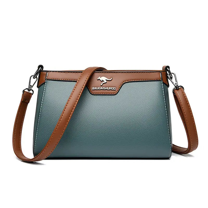 Soft PU Horizontal Square Suitcase with Multiple Zippered Compartments - Peacock Blue